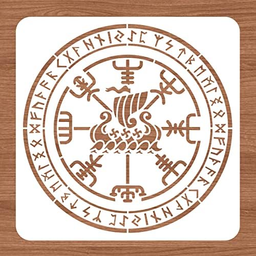 BENECREAT Viking Symbols Stencils, 30x30cm Rune Symbols Celtic Compass PET Painting Templates Drawing Stencils for Scrapbooking, Fabric, Floor Furniture, Wall Art