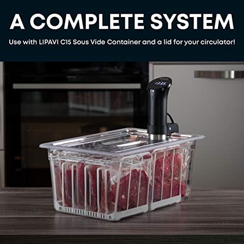 LIPAVI N15X Sous Vide Rack with Anti Float - Adjustable, Collapsible, Ensures Even Warming with Sous Vide Cooking - White Polycarbonate with 316L Stainless Steel Weights - Fits LIPAVI C15 Container