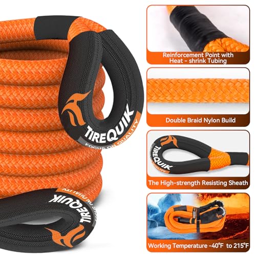Image of Kinetic Recovery Rope 1.26 inch x 30ft 55000lbs Heavy Duty Offroad Snatch Strap with 2 Soft Shackles, Kinetic Tow Rope Recovery Kit, 35% Elasticity Tow Ropes for Trucks SUV UTV ATV Tractor