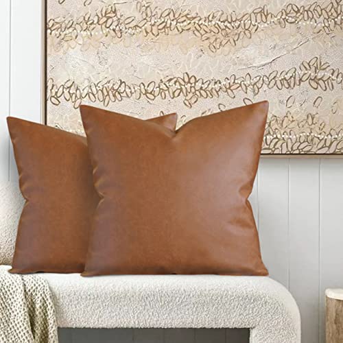 Two Queens Lane Faux Leather Pillow Cover - 22X22” Brown Throw Pillows, Boho Pillow Cover, Decorative Pillows For Living Room Decor And Home Decor - Farmhouse And Neutral Style, Set Of 2 #TOP7
