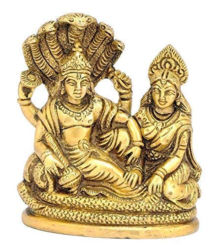 COPURE AP Shri Lakshmi Narayan Idol Anant Nag Shayan Metal Vishnu Idol Shesh Naag Shri Padmanabh Swami Idol - Golden