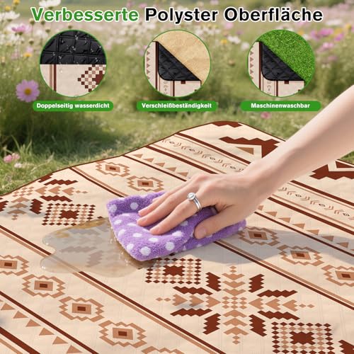 Ausbond Outdoor Picknickdecke Boho, Stranddecke Sandfrei 200x200cm, Tragbare Waschbar Strandunterlage Picknickdecke für Trocken Strand, BBQ, Picknick, Wandern, Reisen Campingdecke