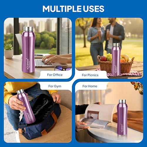 Image of Stainless Steel Water Bottle 1 Litre Bottles for Kids Girls Boys School Adults Office Gym(Purple Colour, Steel Cap, Set of 1, 1000 Ml)