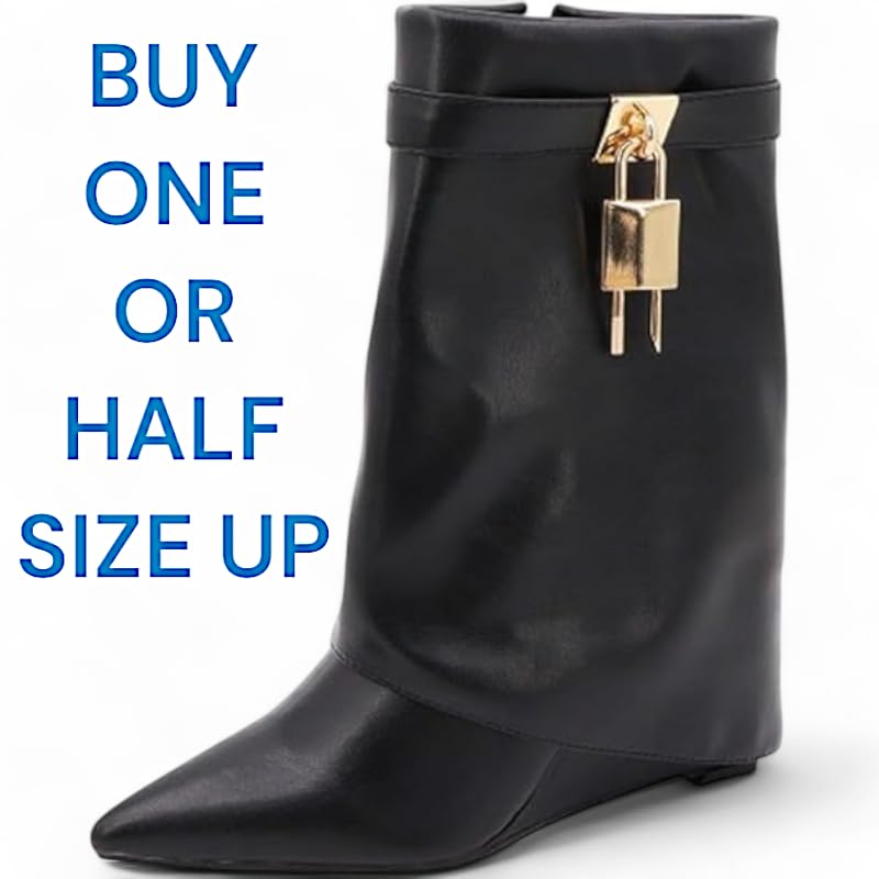 BAMBOO Women's Black Casual Wedge Mid Calf Boots2