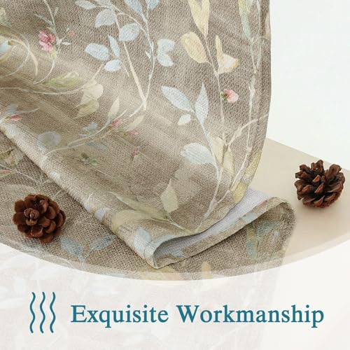 Image of Chyhomenyc Linen Blend Window Curtains 63 Inch Length 2 Panels, Light Filtering Floral Printed Curtain Drapes for Living Room, Rod Pocket Soft Bedroom Curtain Panels, 38Wx63L Inch, Taupe