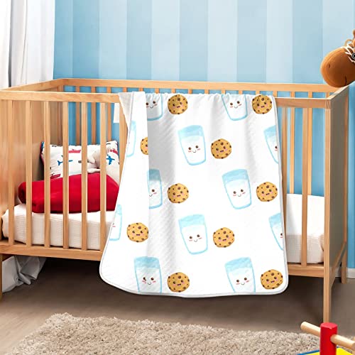 Image of Swaddle Blanket Milk Glass Happy Cookie Cotton Blanket for Infants, Receiving Blanket, Lightweight Soft Swaddling Blanket for Crib, Stroller, Nursery Blankets, 30X40 in White