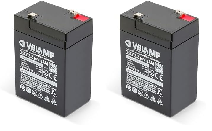 Velamp 23722 Wiederaufladbare Bleibatterie, Faston-Anschlüsse, 6 V, 4 Ah, Einzelpack (Packung mit 2)