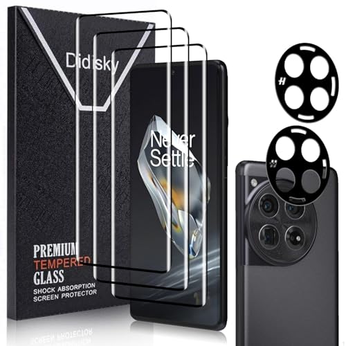 Didisky Oneplus 12�p�X�N���[���v���e�N�^�[ (12r�A12 Pro�p�ł͂���܂���)�A3���p�b�N �����K���X�t�B���� 2���p�b�N�����Y�v���e�N�^�[�t�� �d�x9H 3D�J�[�u�t���J�o�[ ���h�~