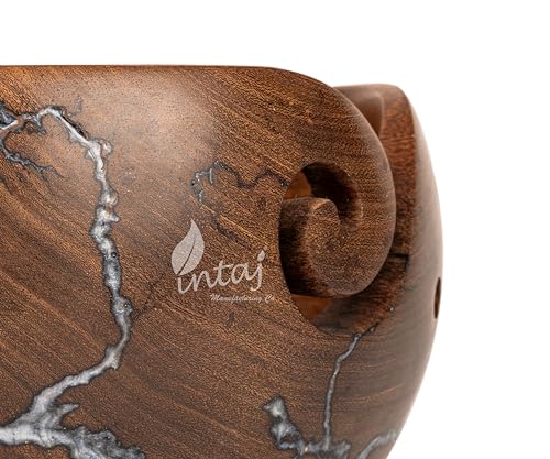 Image of INTAJ Wooden Yarn Bowl for Knitting and Crochet, 7 Inch No-Snag Holder