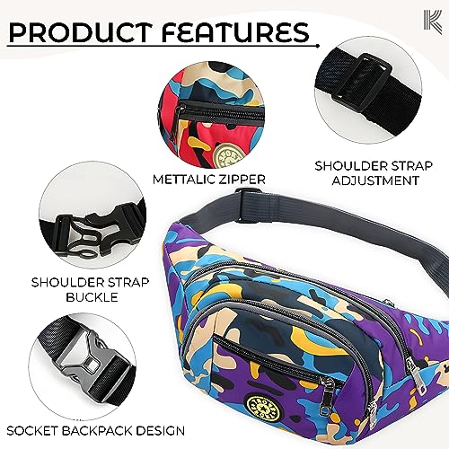 Image of Kraptick Premium Unisex Waist Bag for Men and Women - Stylish Fanny Pack, Hip Bag, Travel Money Belt (Camouflage Purple)