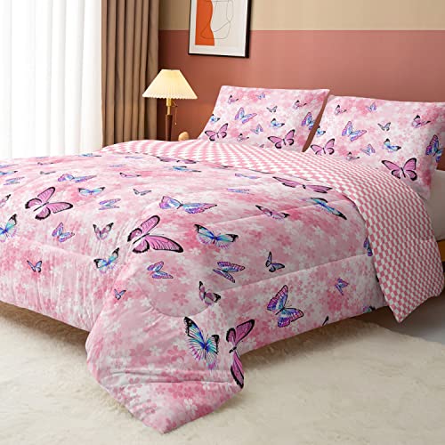 Smell Sunshine Butterflies Comforter Set 3pcs (1 Full + 2 Pillowcases) for Boys & Girls, Butterflies Print, Polyester, Full 80x90inches