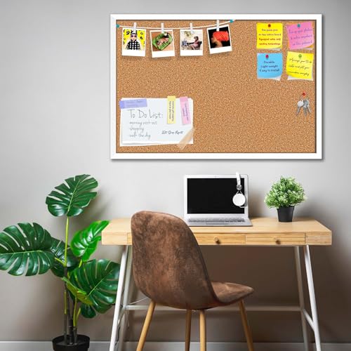 Image of ArtzFolio Cork Board | Bulletin Board Notice Pin Board | Vision Soft Board Combo with Thumb Push Pins & Sticky Notes | White Frame | 36 x 24 inch (91 x 61 cms)