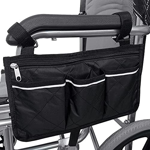[Upgraded] Wheelchair Bag with Pockets, Side Armrest Bags Water Resistant Wheelchair Bag, Wheelchair Storage Pouches for Fathers Mothers Day Gifts for Home/Outdoor/Baby Cart (32.5 * 18 cm)