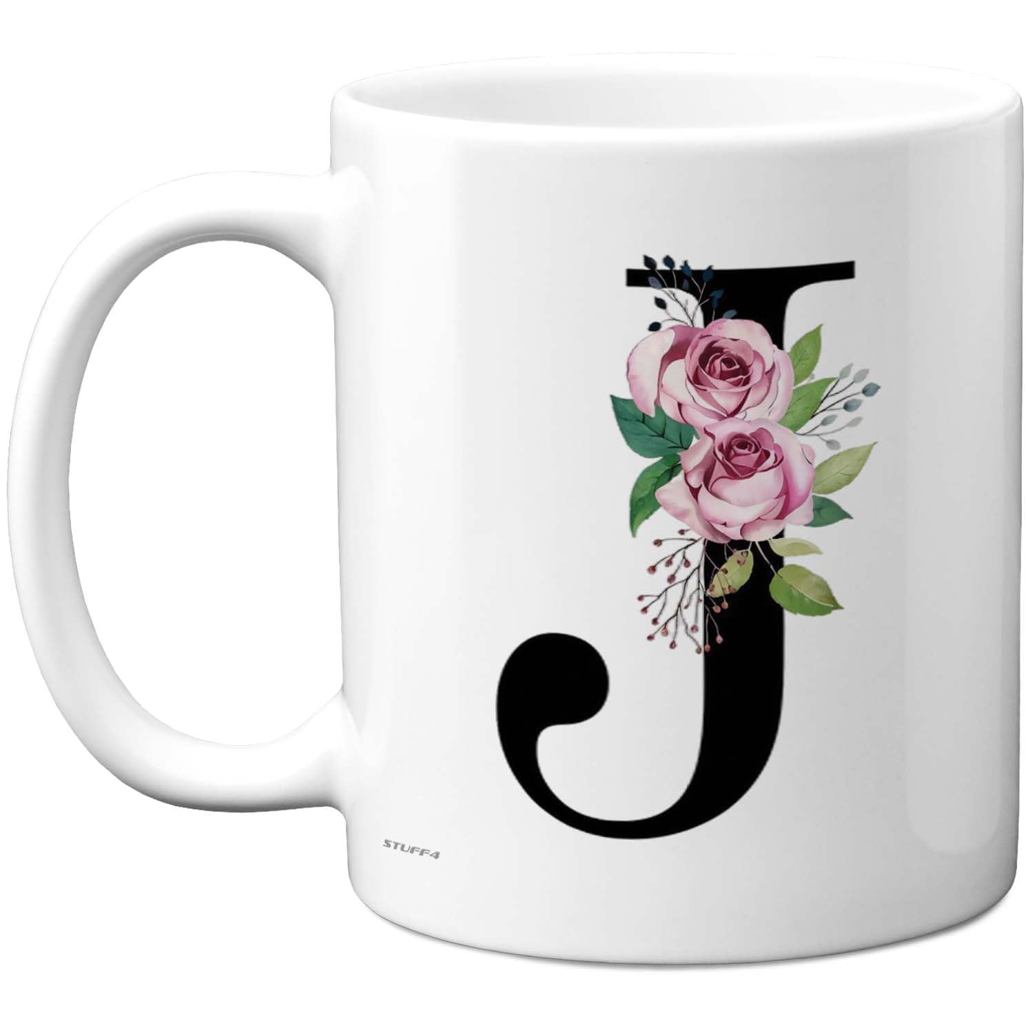 Stuff4 Personalised Monogram Mug, Floral Initial J with Pink Roses โ image 1