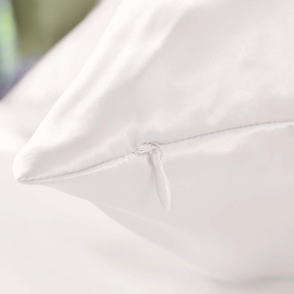 THXSILK Funda de almohada de seda de 25 Momme para cabello y piel, funda de almohada de seda de morera, hipoalergénica con cremallera oculta, seda pura en ambos lados… (blanco, 45 x 45 cm)