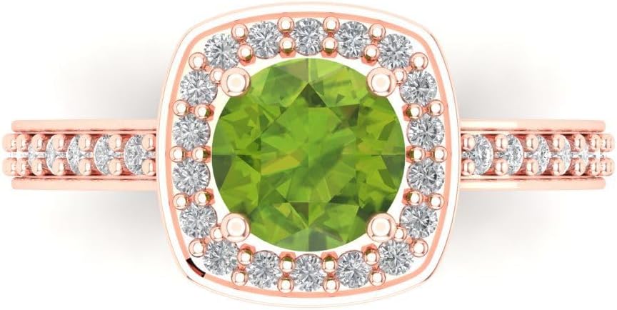 Clara Pucci 1.46 Brilliant Round Cut Halo Solitaire Natural Green Peridot Accent Bridal Wedding Statement ring Solid 18K Rose Gold