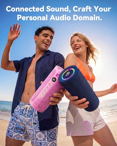Image of BassBloom Roar 3 Portable Bluetooth Speaker,20W Powerful Sound with JIKE Bass,IPX6 Waterproof,24H Playtime,Bluetooth 5.4,RGB Lights,Wireless TWS Pairing,Outdoor for Camping and Beach (Pink)