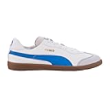 King 21 Men's Indoor Soccer Shoes - Classic Style, Modern Functionality, Soft Leather Upper, Rubber Outsole (White/Bluemazing, US 9.5)