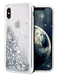WORLDMOM for iPhone Xs Max Case, Double Layer Design Bling Flowing Liquid Floating Sparkle Glitter Waterfall TPU Protective Phone Case for iPhone Xs Max 6.5 Inch (2018 Release) - Silver