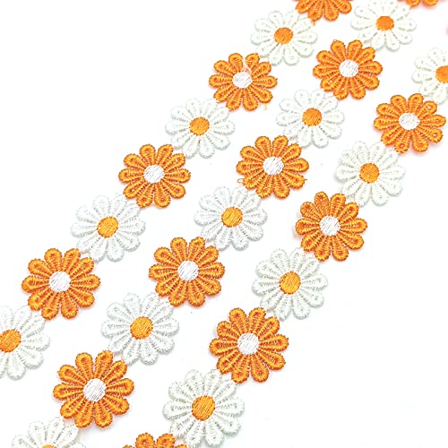 3 Yards Colorful Daisy Flower Lace Sun Flower Ribbon Wedding Embroidered Decorating Lace, For Diy Craft Handmade Make Sewing Supplies (Orange) #TOP1