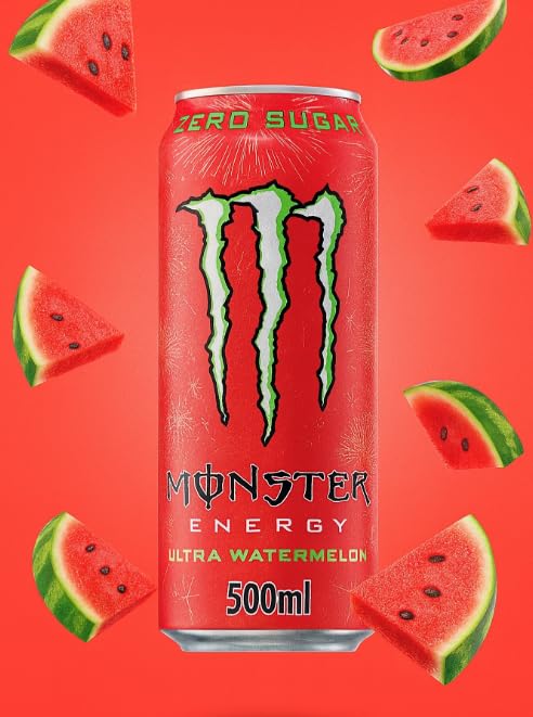 Image of Monster Energy Ultra Watermelon, Zero Sugar Energy Drink, 500ml Cans (Pack of 12) | Refreshing Watermelon Flavor | Zero Calories | Performance & Focus Booster By COUGAR - (Imported-USA)