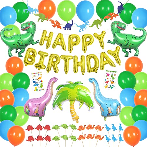 Dinosaurier Geburtstag Deko Set, 64 Stück Geburtstagsdeko with Dino Tortendeko und Kindertattoos Cover