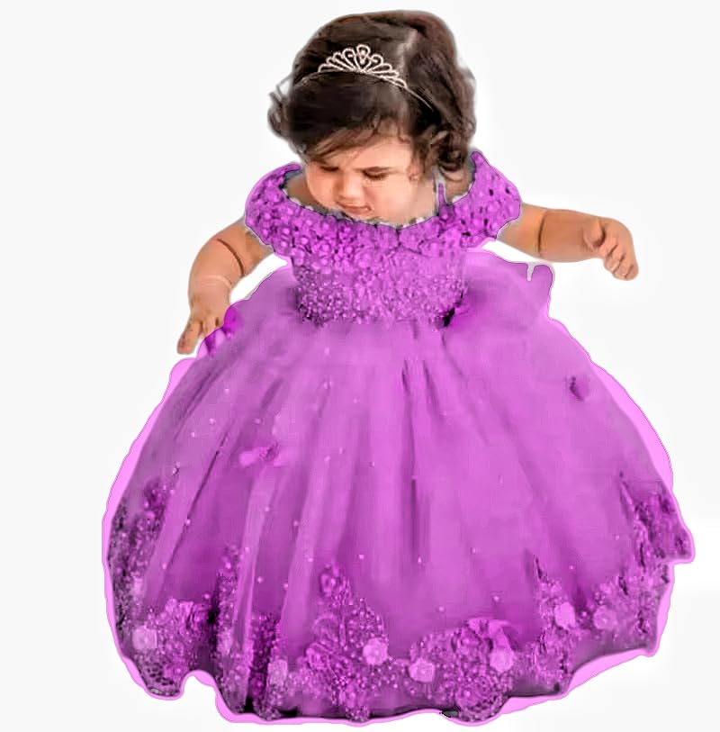 Shiny Toddler Girl's Embroidered Applique Dress - Wedding, Birthday, Pageant Tea-Length Dress - View #2