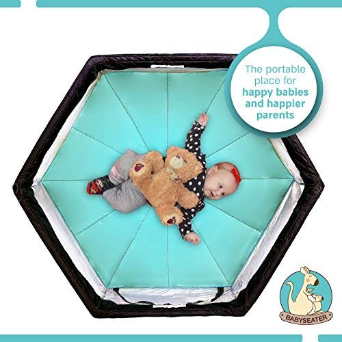 Portable Playard Play Pen for Infants and Babies - Lightweight Mesh Baby Playpen with Carrying Case - Easily Opens with 1 Hand (Turquoise)