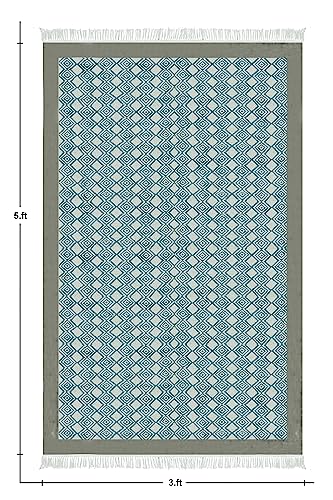 Tapis de couloir anti-tache lavable bleu et gris 1,2 x 3,7 m pour maison