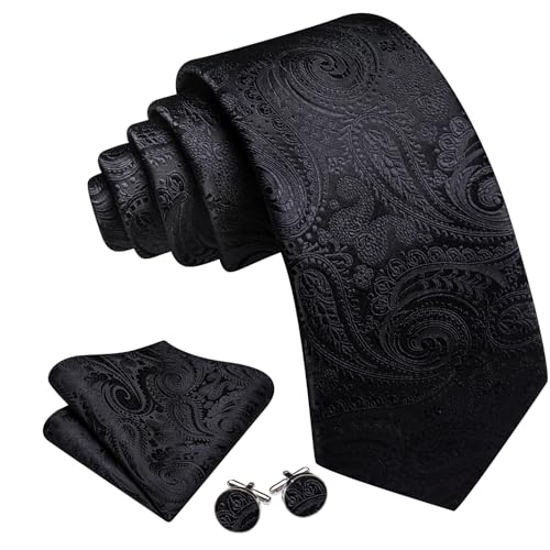 Image of Barry.Wang Paisley Tie Fashion Set Hanky Cufflinks Neckties for Men Woven Silk