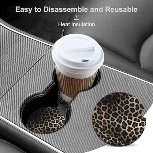 Portavasos para carro con estampado leopardo negro, 2 unidades miniatura 4