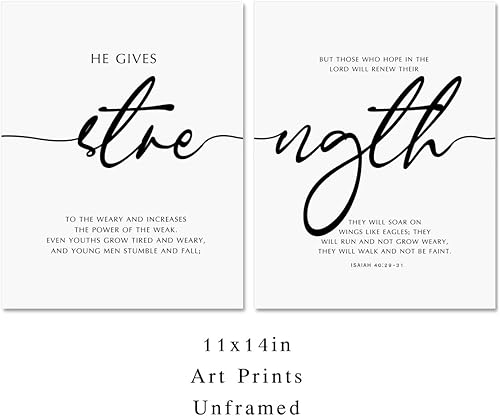 Miniatura 2 de Strength Scripture Print, Isaiah 40:29-31, Bible Verse Wall Art, Modern Christian Decor, Bilbe Quote Wall Decor, Office Wall Art, Home Decor, Set of