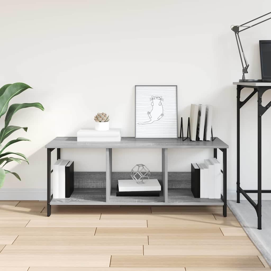Hothingwell Estante 3 Niveles 102x32x40,5 cm Gris Sonoma | Industrial Madera Y Acero, Niveladores Para Suelos Irregulares, Independiente, Para Sala Estudio Oficina