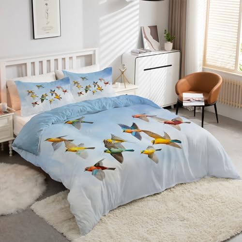 Housse de couette 90x190 colibri anti-glisse en microfibre douce avec fermeture éclair rapide