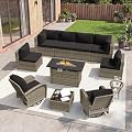 Aoxun 11 Piece Outdoor Patio Furniture Set with 44'' Fire Pit Table, Wicker Rattan Outdoor Furniture with High Back Swivel Rocker Chairs, Outdoor Sofa Set with Thick Cushion & Side Table, Black