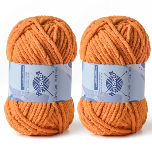 Image of 2 Pack Chunky Chenille Yarn for Crocheting, Baby Yarn for Crocheting Soft Blankets, Bulky Yarns for Crochet Amigurumi, 200g (148.7yds) Fluffy Velvet Yarns for Hand Knitting (2 Ginger Color)