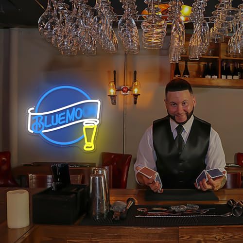 Image of Moon Beer Neon Signs for Wall Decor Dimmable Blue Bar Light Sign for Man Cave Bedroom Shop Club Pub Bistro