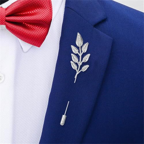 Image of coadipress Gentlemen Gold Silver Leaf Brooches Simple Elegant Retro Double Leaf Collar Pin Brooch Gold Silver Plant Leaves Brooches