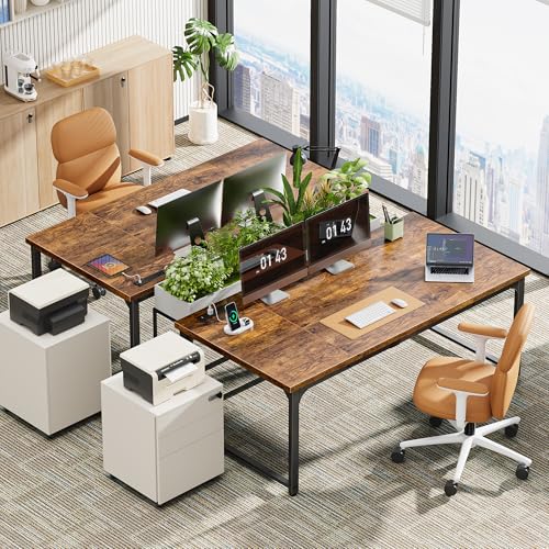 Huuger 63 x 31.5 inch Desk with Power Outlets & USB-C, 1.2 Inch Thicker Desktop, Robust Metal Tubes, Deep Computer Desk, Heavy Duty Office Desk, for Home Office, Rustic Brown