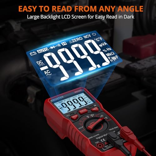 Image of Proster 6000 Counts TRMS Multimeter - NCV Auto-Range for AC /DC | Measures AC /DC V (600V), A (10A), R, C, Freq, Temp, Diode, Continuity. NCV Detector. Backlight Flashlight Magnet Stand