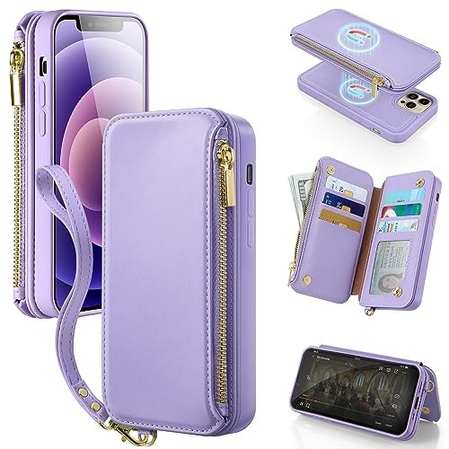 Antsturdy 2 in 1 Detachable for iPhone 14 Pro Max Wallet case with Magsafe,RFID Blocking Magnetic Wireless Charging PU Leather Phone case Flip Folio Cover Card Holder Wrist Strap Women Men,Purple