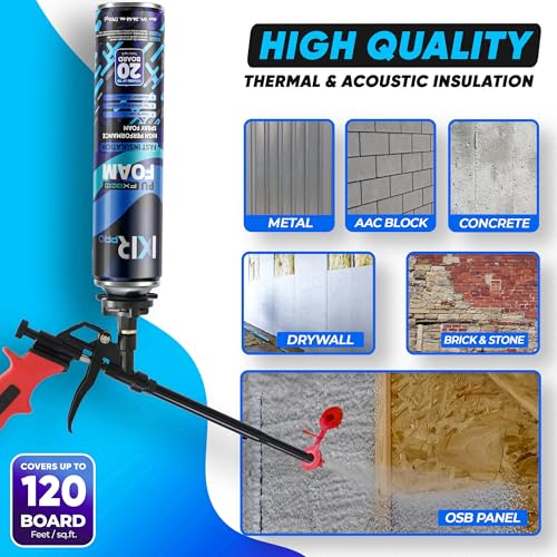 Image of ixirpro Spray Foam Insulation Kit (6 PK Kit-25.4oz) Expanding Sealant, Closed Cell Spray Foam Heat Acoustic Insulation, High Density, Cleaner, Gun