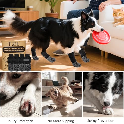 TZL rutschfeste Hundesocken mit Doppelseitigem Griff, Hundeschuhe gegen Lecken, Pfotenschutz für bessere Traktion auf Parkettböden für ältere Hunde