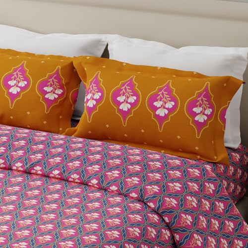 Image of Layers 100% Cotton for Double Size Bed | 120 TC Floral, Soft, Breathable, Machine Washable Bedsheet with 2 Pillow Covers | Forever Collection (224 x 254 cm) - Blue & Pink