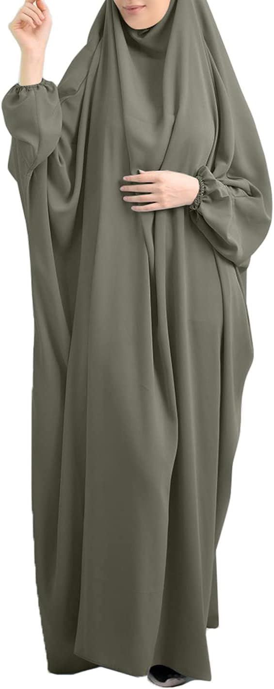 FPOVFPO Womens One-Piece Solid Abaya Muslim Prayer Dress Islamic Maxi Kaftan with Hijab Dubai Full Length Dress - Image 2
