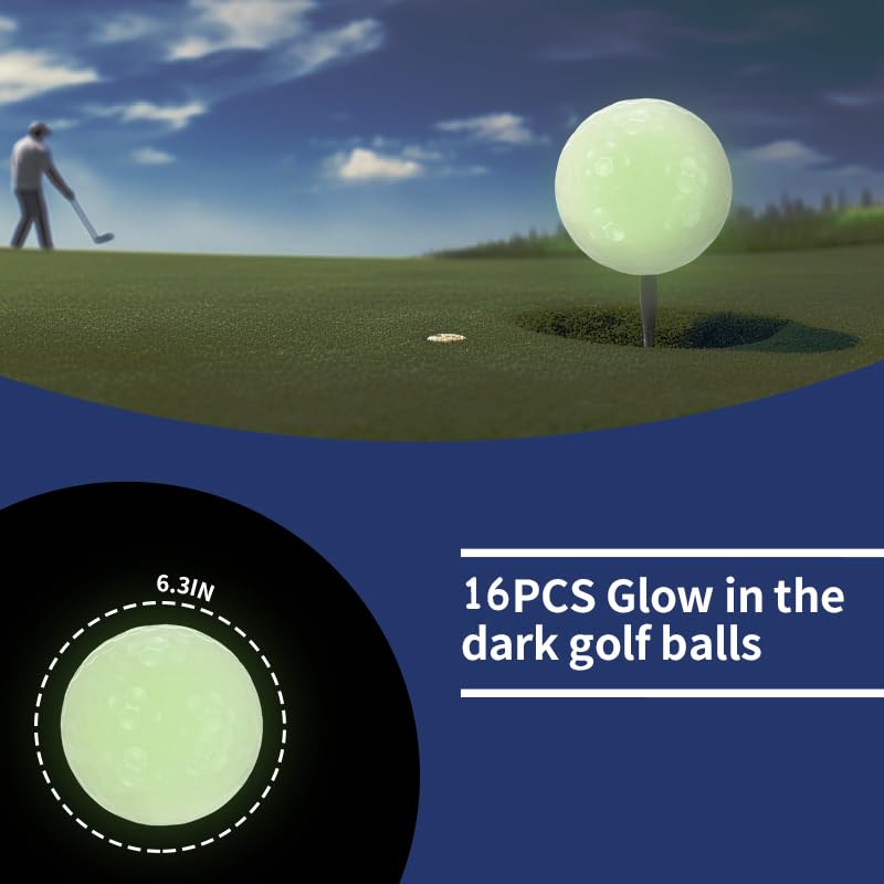 hyplis 16pcs Glow in The Dark Golf Balls Long Lasting Bright Luminous Balls Golf Ball for Night Sports Gift Sets for Men Father Women