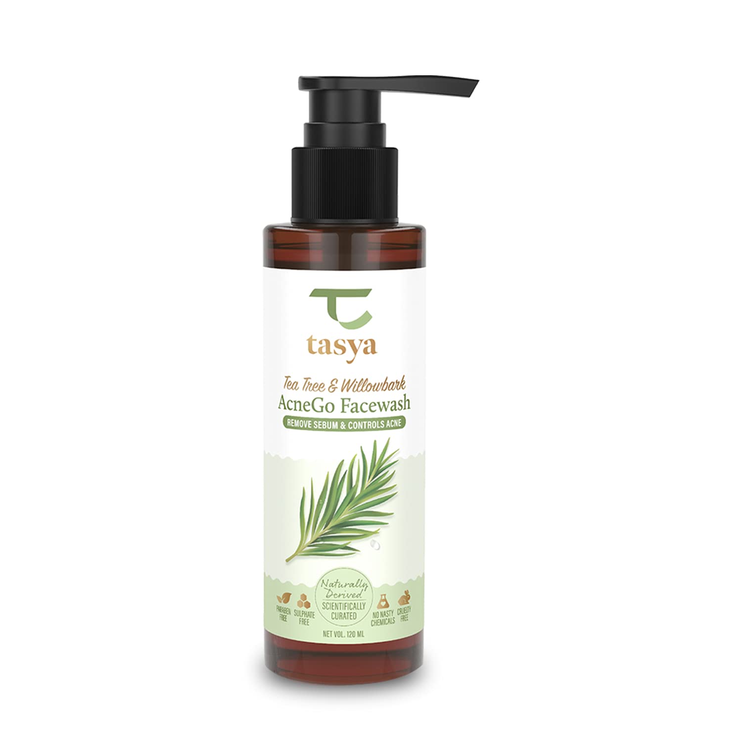 Tasya AcneGo Willowbark and Tea Tree Face Wash (120ml). Sebum Control Salicylic Acid Face Wash. Gentle, Sulphate Free Anti Acne Face Wash for Oily Skin.
