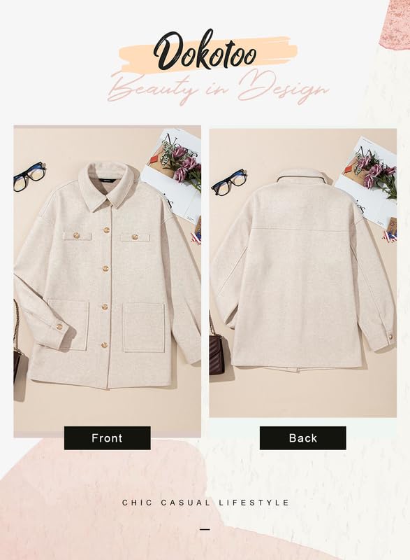 Dokotoo Women's Fall Oversized Long Sleeve Shacket Jackets 2024 Button Down Coats with Pockets4