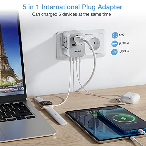 TESSAN Universal Travel Adapter, International Power Adapter with 4 USB Ports (1 USB C), Worldwide Plug Adaptor Wall Charger for USA to Europe UK France Germany Spain Ireland Australia(Type C/G/A/I) - Image 5