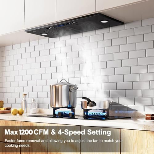 Image of HisoHu Insert Range Hood 30 Inch / 36 Inch, 1200 CFM with Ducted Convertible Ductless(Kit Included), Stainless Stee Kitchen Vent Hood with 4 Speed Exhaust(30'', Black)